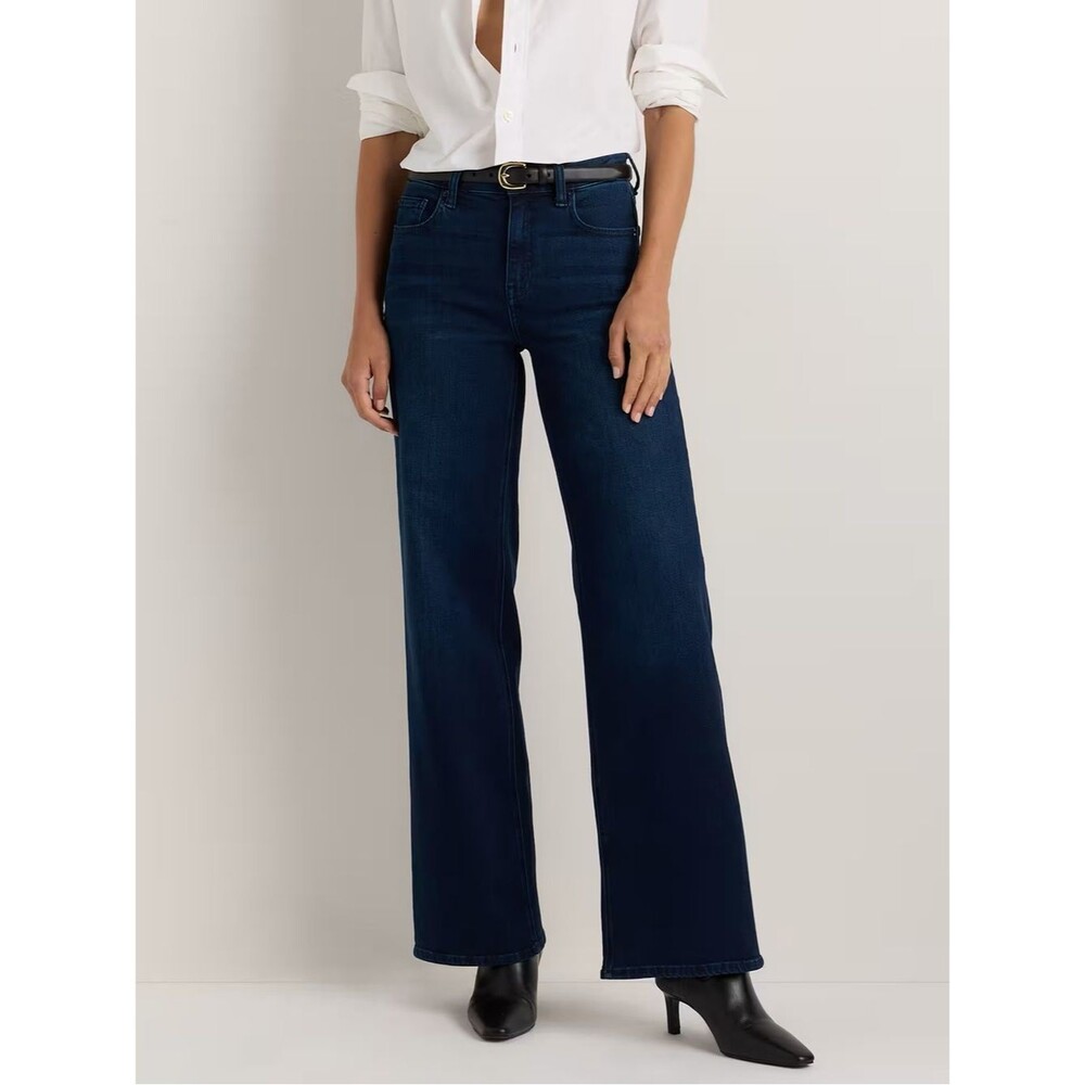 NWT Quince Deep Sea Blue Bella Stretch Wide Leg Organic Cotton Jeans 26 Minimal